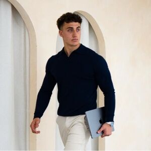 Cali Rockefeller Long Sleeve Polo Shirt - Black